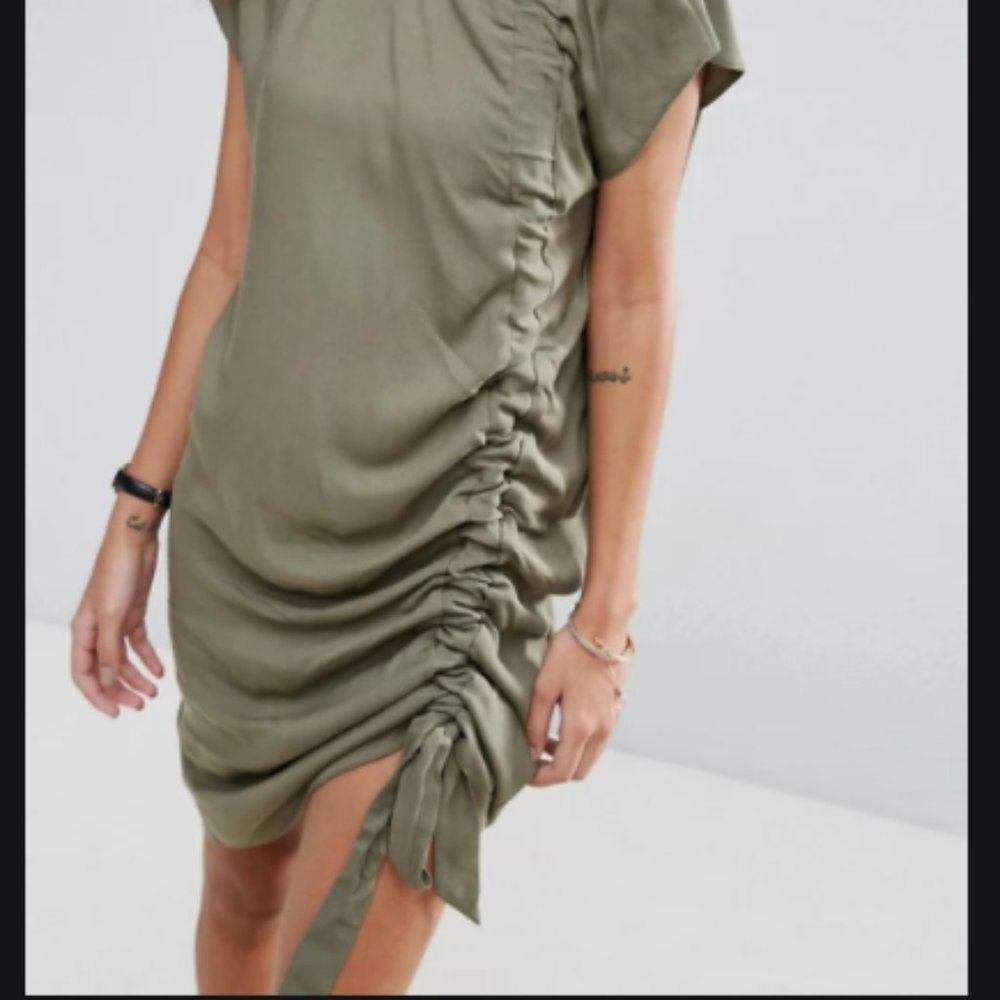 Green Sleeveless Ruched T-shirt Dress Sz 0 NEW - Picture 5 of 5